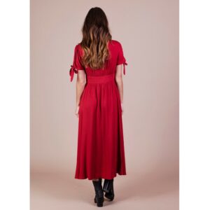 Robe mi-longue Rosa couleur terracotta. robe midi journée ou soirée couleur bordeaux. Robe stylée décolletée. Acheter boutique Paris et en ligne