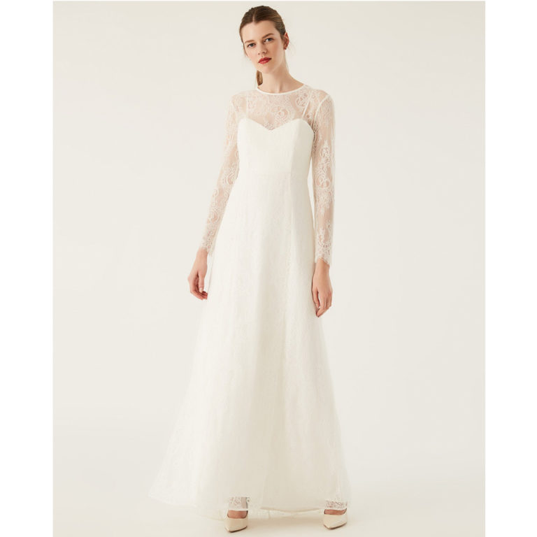 Robe de mariée manches longues tout dentelle. Robe de mariée longue simple et bohème. Petits prix. Acheter en ligne et boutique Paris