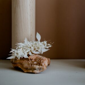 Folie Douce Barrette fleurs séchées et stabilisées Crème. Accessoire mariée fleurs naturelles blanches ivoire. Acheter boutique Paris et en ligne
