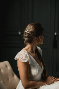 Pic à chignon Firmin perles transparentes et feuille dorée