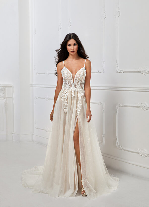 Robe de mariée longue Aurore broderie fleurie fendue