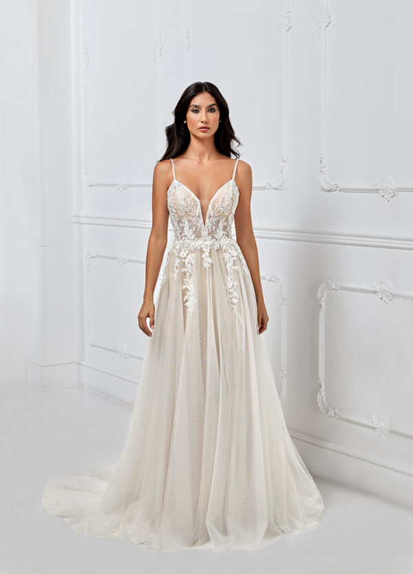 Robe de mariée longue Aurore broderie fleurie fendue