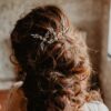Set de trois pics chignon de mariée dorés feuilles nacrées et strass