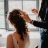 Set de trois pics chignon de mariée dorés feuilles nacrées et strass