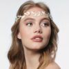 Tiare façon feuilles, strass et perles. accessoire cheveux mariée bohème. Boutique mariage en ligne et à Paris. petits prix