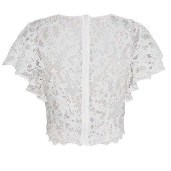 Top de mariée en dentelle manches courtes à volants. Tenue mariée stylée ensemble. Petit prix. Acheter en ligne et boutique mariage Paris