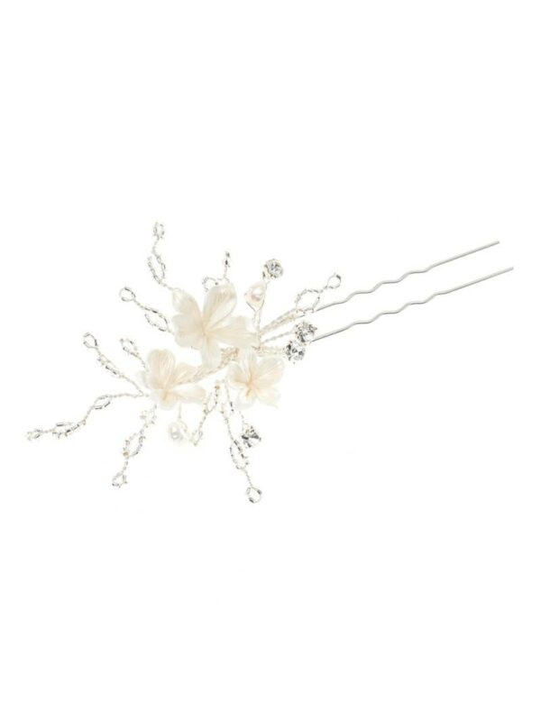 Pic à chignon de mariée fleurs et perles. Accessoire de cheveux mariage. Achat en ligne ou boutique mariage paris coiffure