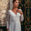 Robe de mariée Helena bohème manches longues fluide petit prix. Mariée d'hiver. Création française. Essayer boutique mariage paris RDV