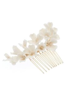 Peigne à chignon de mariée fleurs de porcelaines. Accessoire de cheveux mariage. Achat en ligne ou boutique mariage paris coiffure