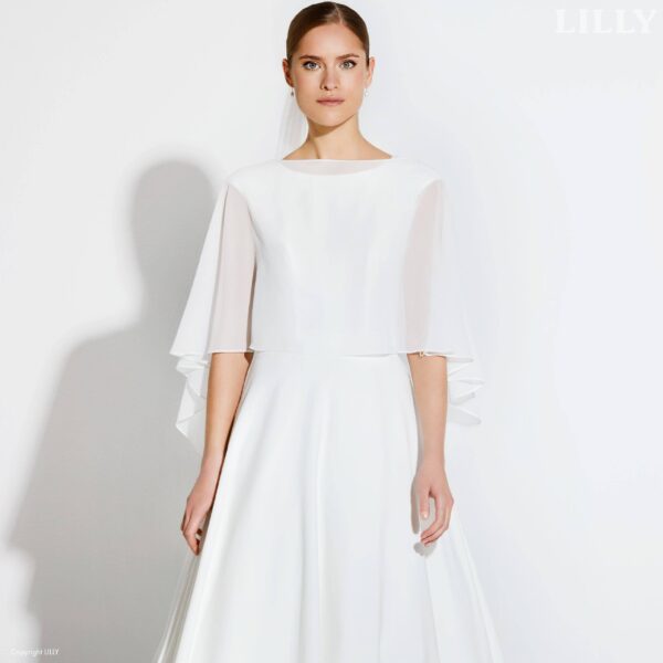 Etole fine crêpe ivoire Lilly . Châle, boléro, étole, cape mariée blanche accessoire. Acheter boutique mariage Paris. En ligne.