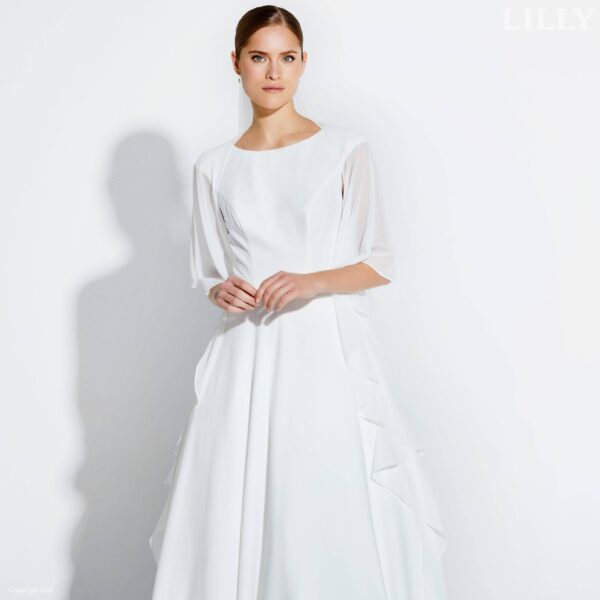 Etole fine crêpe ivoire Lilly . Châle, boléro, étole, cape mariée blanche accessoire. Acheter boutique mariage Paris. En ligne.