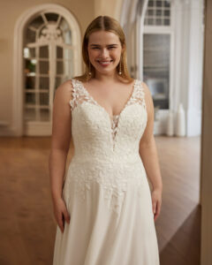Robe de mariée Wastel Martha Blanc 2026. Robe mariage dentelle grande taille manches longues amovibles. boutique mariage paris RDV