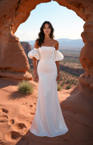 Robe de mariée Joy sans dentelle simple bustier matière crepe mate blanche. Petit prix moins de 1000€ essayer boutique Paris