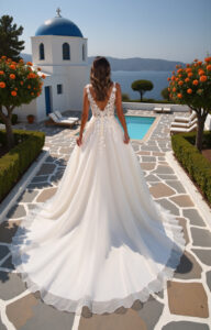 Robe de mariée Lovely sans manches dentelle feuillage et volume tulle. Boutique Mariage essayer boutique Paris showroom rdv