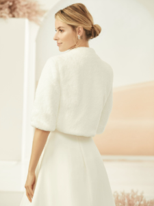 Veste courte de mariée en fausse fourrure blanche ivoire